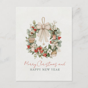 Postal Corona de Navidad de Acuarela Minimalista
