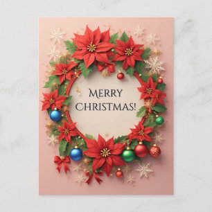 Postal Corona de Navidad 🎄✨ Flores de Pascua Adornos Bri