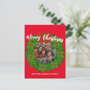 Postal Corona de Navidad Foto Nombre de Familia