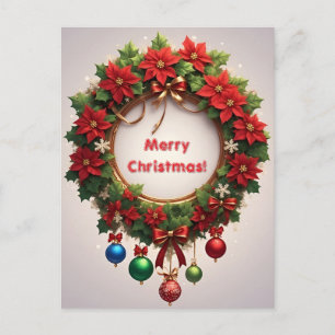 Postal Corona de Navidad 🎄✨Poinsettia Elegante Resplando