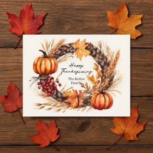 Postal Corona de Otoño en Acuarela para Día de Acción de