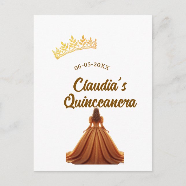 Postal Corona de princesa de quinceañera naranja cumpleañ (Anverso)