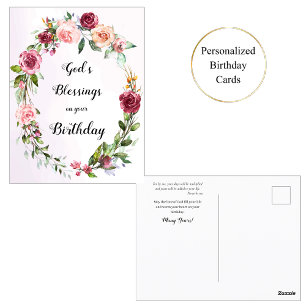 Postal Corona de Rosas Rosadas Rojas Cumpleaños Cristiano