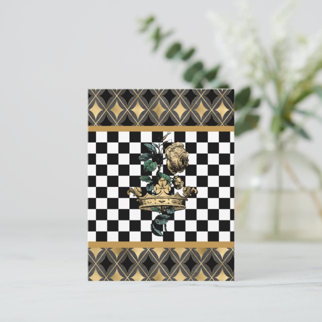 Postal Corona decorativa y Rosa de época (Anverso de pie)
