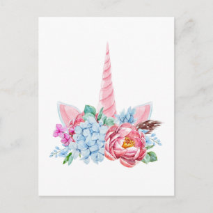 Postal Corona floral acuarela unicornio