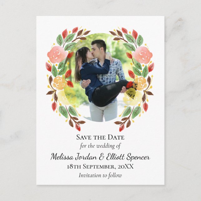 Postal Corona floral de acuarela personalizada para prima (Anverso)