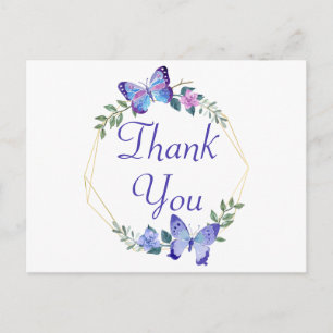 Postal Corona Floral de Agradecimiento de Mariposas Azule