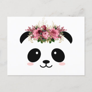 Postal Corona floral de Cute Panda