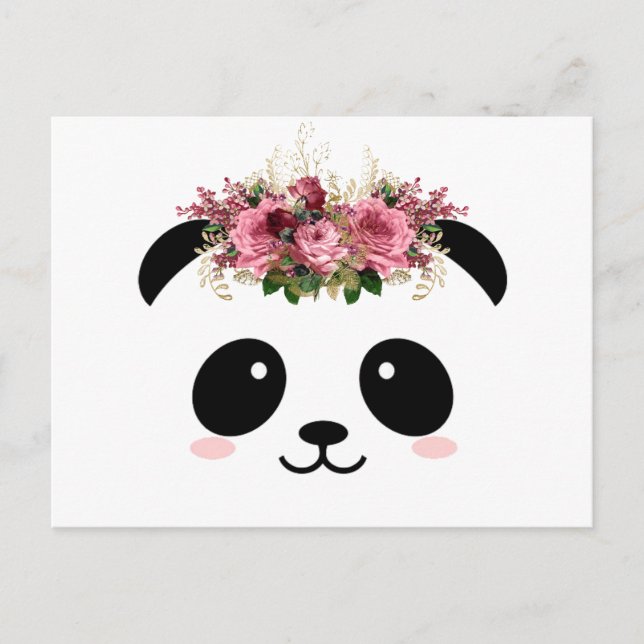 Postal Corona floral de Cute Panda (Anverso)