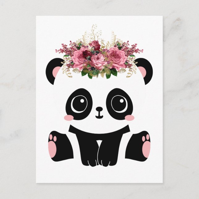 Postal Corona floral de Cute Panda (Anverso)