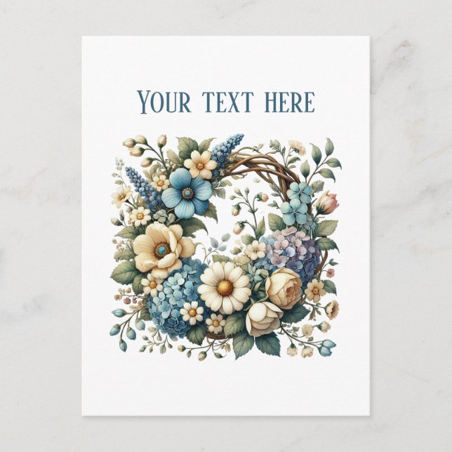 Postal Corona floral elegante personalizable (Anverso)