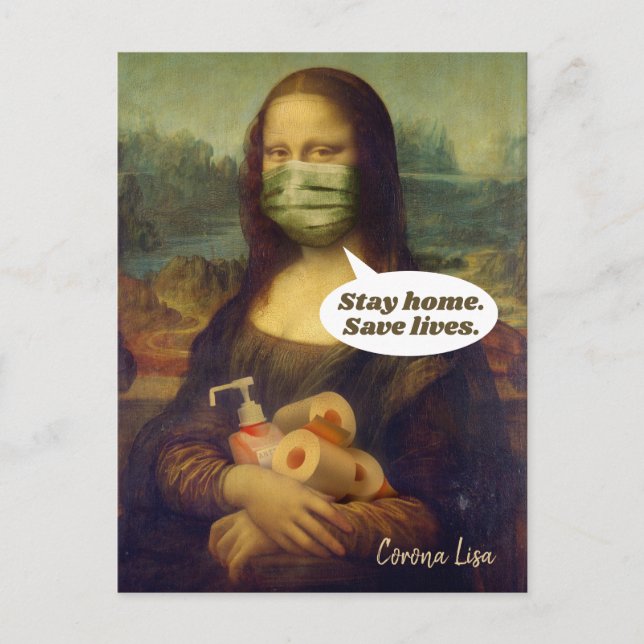 Postal Corona Lisa (Mona Lisa) Quédate En Casa. Salvar vi (Anverso)