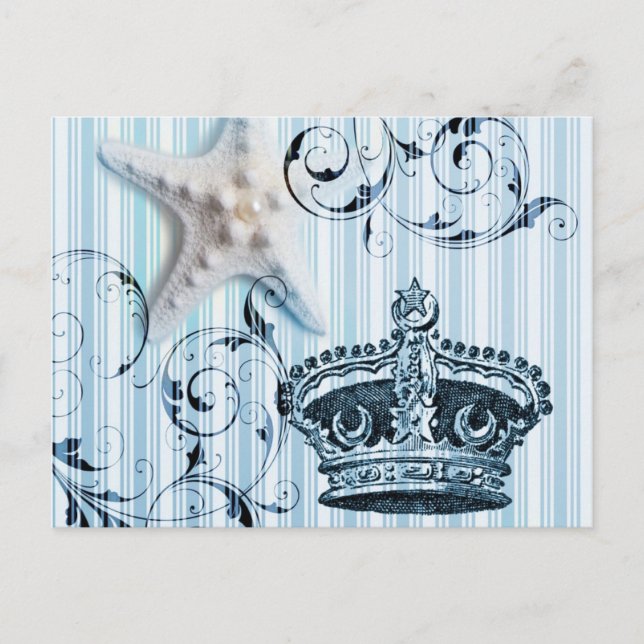 Postal corona naútica de mariscos de rayas azules (Anverso)