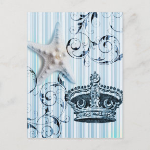 Postal corona naútica de mariscos de rayas azules