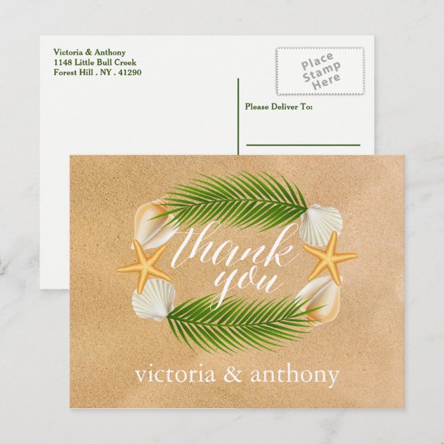 Postal Corona Tropical Playa Arenosa Boda Agradecimiento (Anverso / Reverso)