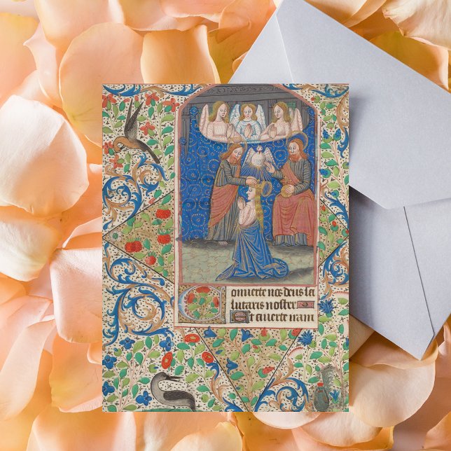 Postal Coronación del manuscrito medieval iluminado de Ma (Coronation of Mary Medieval Illuminated Manuscript Catholic Christian Postcard)