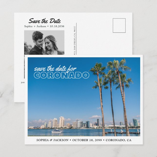 Postal Coronado Wedding Save the Date Retro Postcard (Anverso / Reverso)