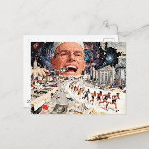 Postal ¡Corre! El dentista viene una collage surrealista 