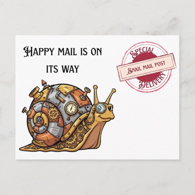 Postal Correo de caracol steampunk feliz (Anverso)