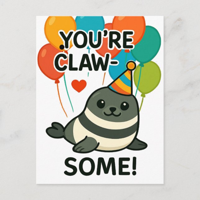 Postal Correo divertido de foca - "Eres fabuloso" (Anverso)