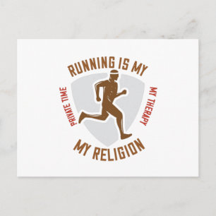 Postal Correr en marcha es terapia y religión