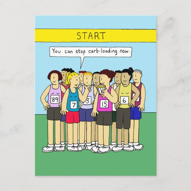 Postal Corriendo el humor para comer carbohidratos (Anverso)
