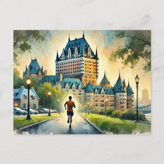 Postal Corriendo en Quebec City Chateau Frontenac (Anverso)