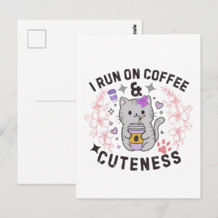 Postal Corro Con Café & Dulzura Diseño De Gatito Dulce