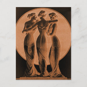 Postal Corsés vintage, tres graces terra cotta
