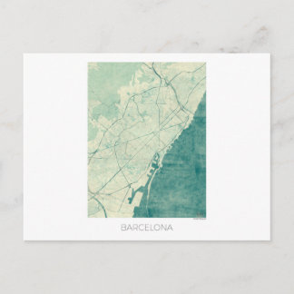 Postal Cortalidad azul de cosecha de Barcelona Map