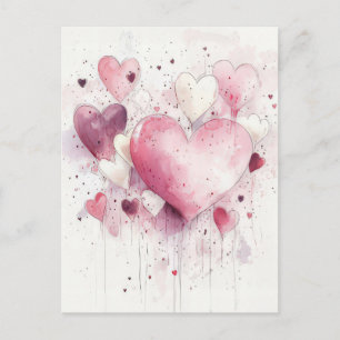 Postal Cortar el saludo de San Valentín de corazones rosa