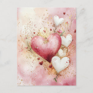 Postal Cortar el saludo de San Valentín de corazones rosa