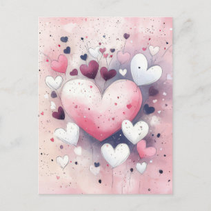 Postal Cortar el saludo de San Valentín de corazones rosa