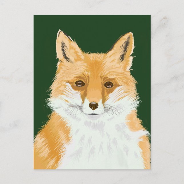 Postal Corte Little Red Fox - transparente en verde. (Anverso)