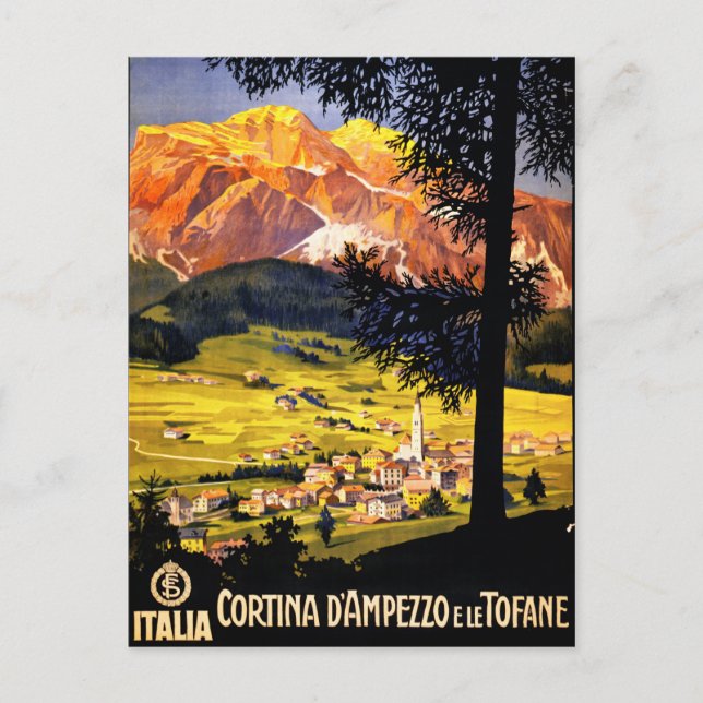Postal Cortina d Ampezzo Italia Reponen afiche de cosecha (Anverso)