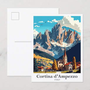 Postal Cortina d'ampezzo Ilustracion de viajes de Italia