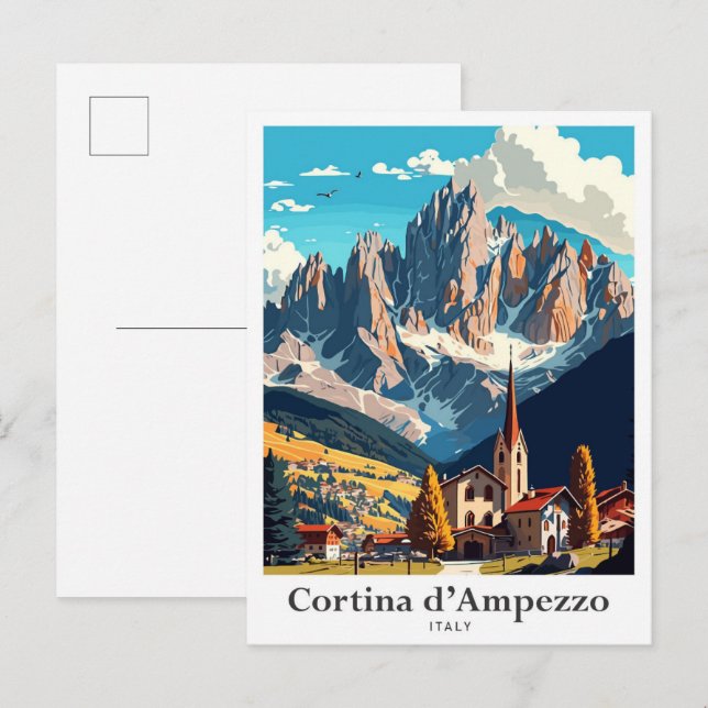 Postal Cortina d'ampezzo Ilustracion de viajes de Italia (Anverso / Reverso)