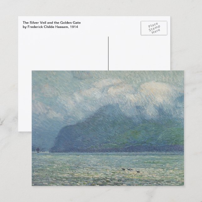 Postal Cortina de plata y puerta dorada de Childe Hassam (Anverso / Reverso)