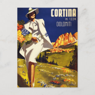 Postal Cortina Dolomiti Italia Reponen afiche de época