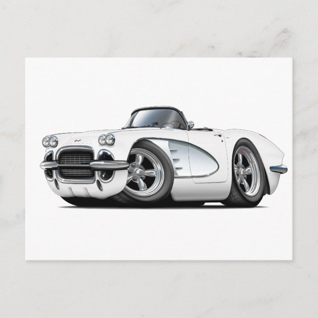 Postal Corvette blanco convertible de 1961 (Anverso)