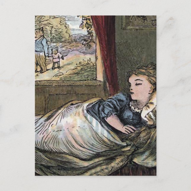 Postal Cosas de oro duermen en la cama del oso pequeño (Anverso)