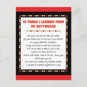 Postal Cosas Divertidas Que Aprendí De Mi Rottweiler