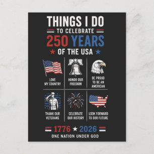 Postal Cosas que Celebro 250 Años EE. UU. 1776