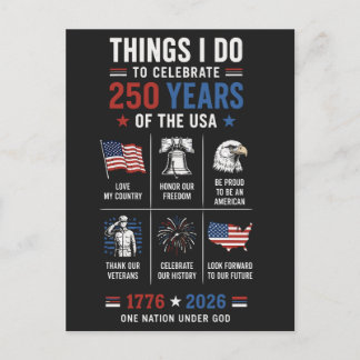 Postal Cosas que Celebro 250 Años EE. UU. 1776