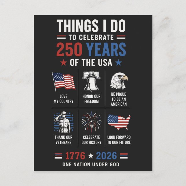 Postal Cosas que Celebro 250 Años EE. UU. 1776 (Anverso)