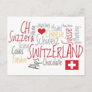 Postal Cosas que me encantan de Suiza, queso, chocolate