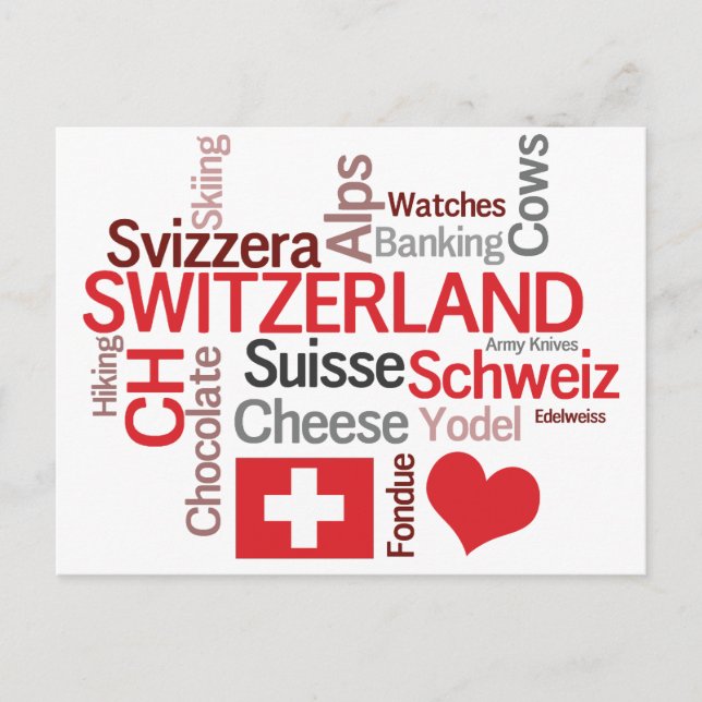 Postal Cosas que me encantan de Suiza, queso, chocolate (Anverso)