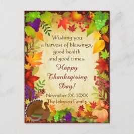 Postal Cosecha de Acción de Gracias Colorida