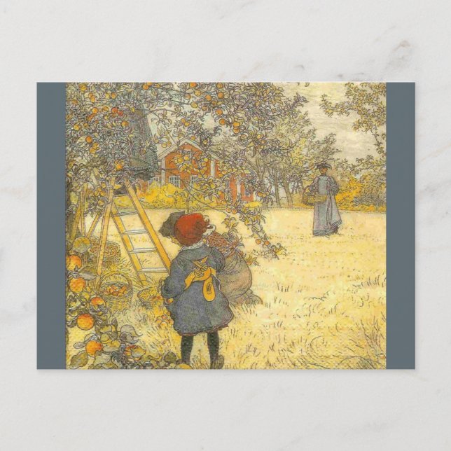 Postal Cosecha de Apple de Carl Larsson (Anverso)