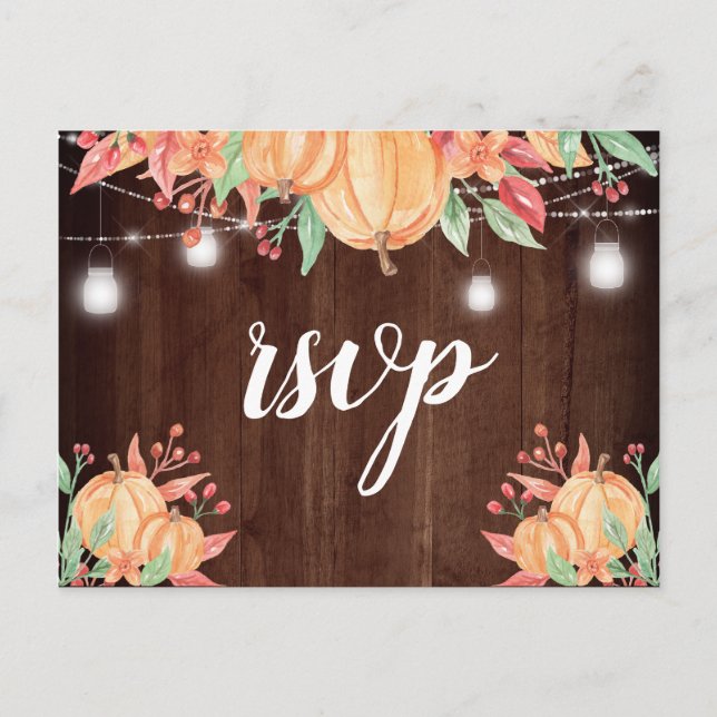 Postal Cosecha de calabaza Luces de otoño Boda RSVP (Anverso)
